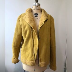 Suede Sherpa-Lined motorcycle style jacket- Yellow